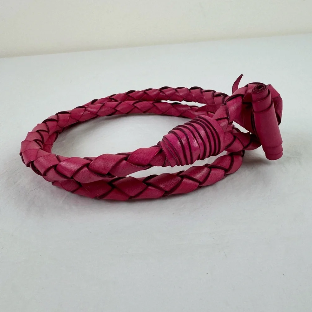 Pink Leather Round Braided Belt